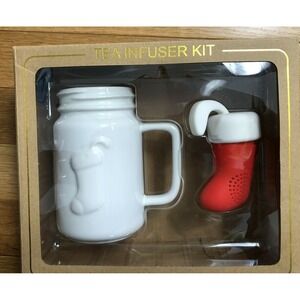 twelveNYC Christmas Stocking Tea Infuser Kit White Mug Silicone Infuser NEW